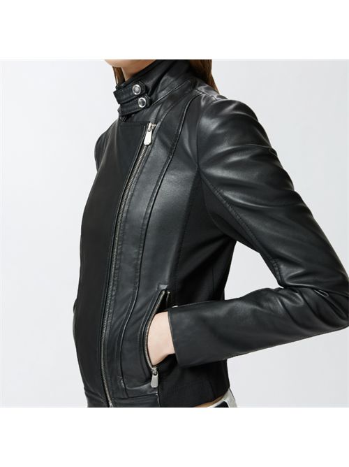 Giubbino biker in pelle con retro in tessuto Changes Chiodo Pinko PINKO | 104878-Y75K-Z99
