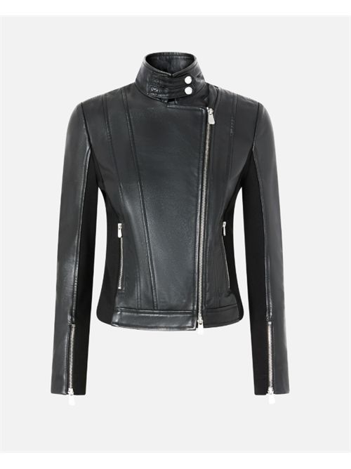Giubbino biker in pelle con retro in tessuto Changes Chiodo Pinko PINKO | 104878-Y75K-Z99