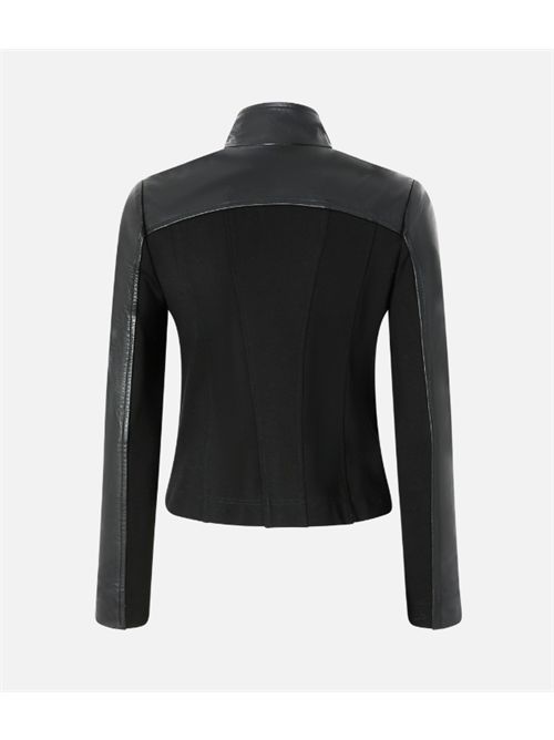 Giubbino biker in pelle con retro in tessuto Changes Chiodo Pinko PINKO | 104878-Y75K-Z99