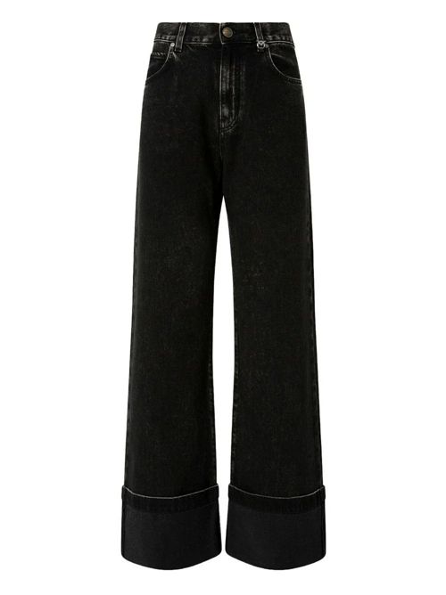 Jeans wide-leg cinque tasche in denim di cotone nero con risvolto PINKO PINKO | 105541-A2RRPJ4
